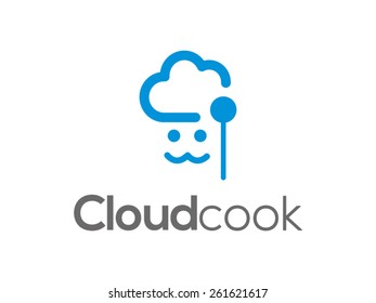 A minimalistic icon (logo) representing stylized cloud and a cook. Could be used as a logo, as an icon or a separate visual depicting the cloud computing idea or illustrating cloud related idea.