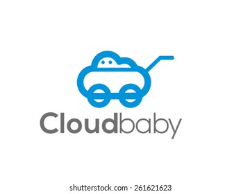 A minimalistic icon (logo) representing stylized cloud and a baby cart . Could be used as a logo, as an icon or a separate visual depicting the cloud computing idea or illustrating cloud related idea.