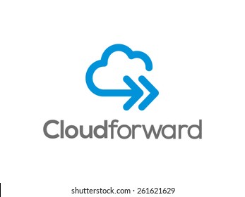 A minimalistic icon (logo) representing stylized cloud and the fast forward arrows . Could be used as a logo, as an icon or a separate visual depicting the cloud computing idea or  cloud related idea.