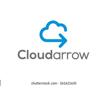 A minimalistic icon (logo) representing stylized cloud and an arrow . Could be used as a logo, as an icon or a separate visual depicting the cloud computing idea or illustrating cloud related idea.