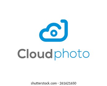 A minimalistic icon (logo) representing stylized cloud and a camera . Could be used as a logo, as an icon or a separate visual depicting the cloud computing idea or illustrating cloud related idea.