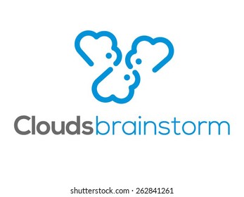 A minimalistic icon (logo) representing stylized clouds gathered in a chat. Could be used as a logo, as an icon or a separate visual depicting the cloud computing idea or  cloud related idea.