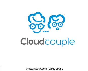 A minimalistic icon (logo) representing stylized cloud couple .Could be used as a logo, as an icon or a separate visual depicting the cloud computing idea or illustrating cloud related idea. 