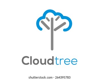 A minimalistic icon (logo) representing stylized cloud forming a tree. Could be used as a logo, as an icon or a separate visual depicting the cloud computing idea or illustrating cloud related idea.