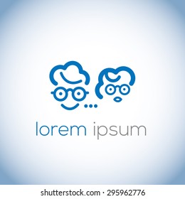 A minimalistic icon (logo) representing stylized cloud forming 2 geek heads. Could be used as a logo, as an icon or a separate visual depicting the cloud computing idea