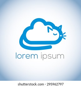 A minimalistic icon (logo) representing stylized cloud forming a cat. Could be used as a logo, as an icon or a separate visual depicting the cloud computing idea