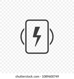 Minimalistic icon of the mobile phone wireless charge. Vector image on a transparent background.