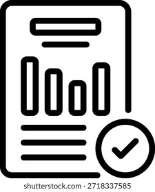 Ícone minimalista representando um relatório financeiro com uma marca de seleção verde, adequado para sites de negócios e financeiros.