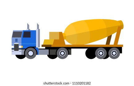 Minimalistic icon semi-trailer tractor cement mixer truck front side view. Mixer truck vehicle. COE - cab over engine truck. Vector isolated illustration.
