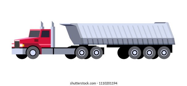 Minimalistic icon semi-trailer tractor dump truck front side view. Dumper vehicle. Vector isolated illustration.