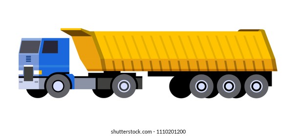 Minimalistic icon semi-trailer tractor dump truck front side view. Dumper COE cab over engine vehicle. Vector isolated illustration.