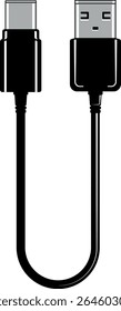 Ícone minimalista do cabo USB-C para carregador de smartphone com conector cinza, isolado sem fundo. Adequado para eletrônica, móvel e design de interface.