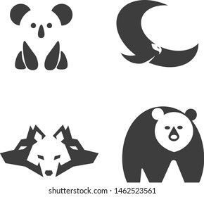 MInimalistic icons of koala, eagle, bear, and wolf 