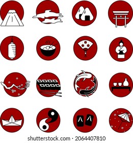 Minimalistic icons on the subject of Japan.