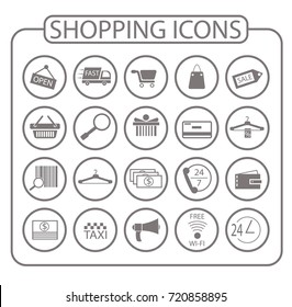 Minimalistic icons of shopping. Thin gray lines on a white background. isolated on white. Linear symbols set.