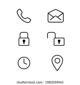 minimalistic icons for the site phone, email, lock, clock, map marker