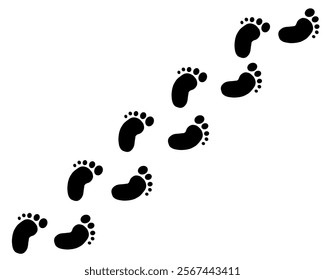 Minimalistic illustration of baby footprints in a diagonal pattern. Simple and elegant design perfect for themes related to babies, family, motherhood, birth announcements, and baby care products