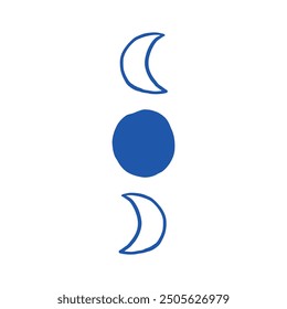 Minimalistic illustration of blue moon phases with crescent and full moon symbols on a white background. Ideal for lunar, night, or celestial-themed projects