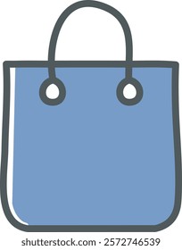 Minimalistic illustration of a blue shopping bag with a dark outline and simple handles, commonly used for retail or reusable shopping purposes