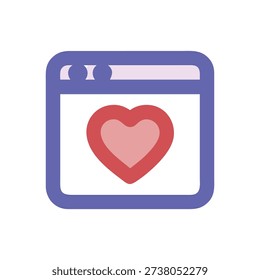 Minimalistic illustration of a browser window with a heart shape inside, designed in a flat style.