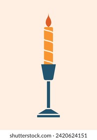 Minimalistic illustration with candle on candlestick. Cartoon illustration in cottagecore aesthetic. Village, farm life. Hand drawn clip art.