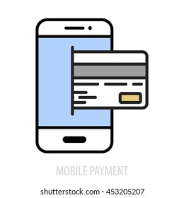 minimalistic illustration of a cellphone with a credit card, eps10 vector