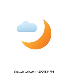 Minimalistic illustration of clouds and moon on a white background. Weather concept.