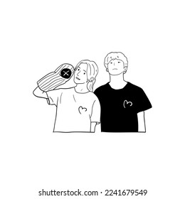 minimalistic illustration of a couple in love, line art couple