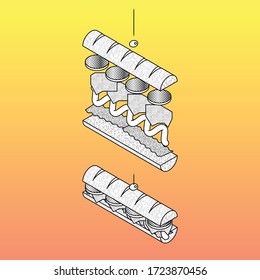 ilustración minimalista de un sándwich desconstruido