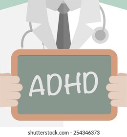 Minimalistic Illustration Of A Doctor Holding A Blackboard With ADHD Text, Eps10 Vector