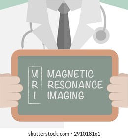 minimalistic illustration of a doctor holding a blackboard with MRI term explanation, eps10 vector