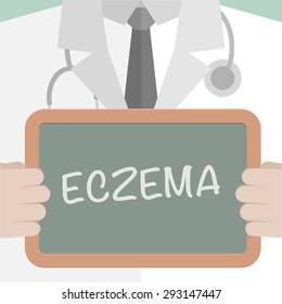 minimalistic illustration of a doctor holding a blackboard with Eczema text, eps10 vector