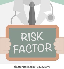 minimalistic illustration of a doctor holding a blackboard with Risk Factor text, eps10 vector