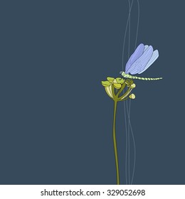 Minimalistic illustration with dragonfly. Vector background for design