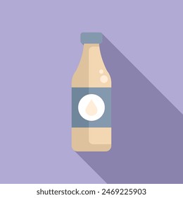 Minimalistic illustration of a drink bottle with a label, in a modern flat design style on a purple background