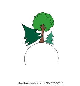 Minimalistic illustration of forest. Vector hand made sketch. Logo for company.
