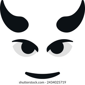 Minimalistic illustration of a friendly devil face, featuring pointed horns, expressive eyes, and a subtle smile.