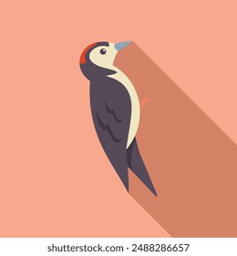 Minimalistic illustration of a great spotted woodpecker looking up while perched on a branch