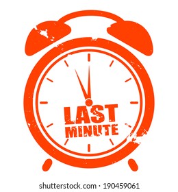 minimalistic illustration of a grungy clock with "last minute" text, eps10 vector