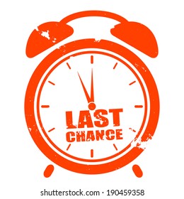 minimalistic illustration of a grungy clock with "last chance" text, eps10 vector