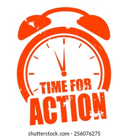 minimalistic illustration of a grungy clock with time for action text, eps10 vector