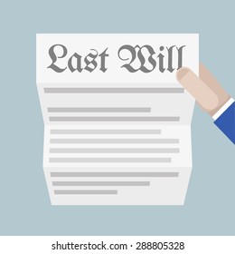 minimalistic illustration of a hand holding a sheet of paper with Last Will headline, eps10 vector