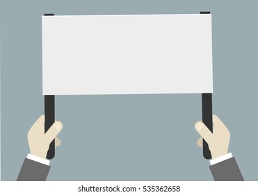 minimalistic illustration of hands holding an empty protest sign, eps10 vector