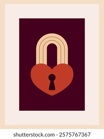 Minimalistic illustration of a heart-shaped padlock with a keyhole, on a dark background. Perfect for Valentine’s Day, love-themed designs, or romantic decorations