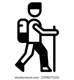 A minimalistic illustration of a hiker in motion, suitable for outdoor activity themes.