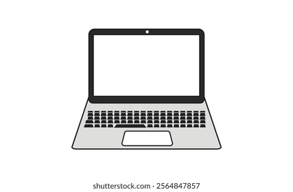 Minimalistic illustration of a laptop with an empty screen on a white background. Perfect for technology, education, or business concepts in digital branding.