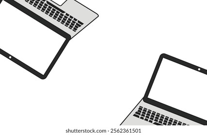 Minimalistic illustration of laptop frames with keyboards on a white background. Clean design for technology, business, or digital branding concepts. Ideal for modern commercial use