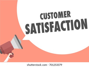 minimalistic illustration of a megaphone with Customer Satisfaction text in a speech bubble, eps10 vector