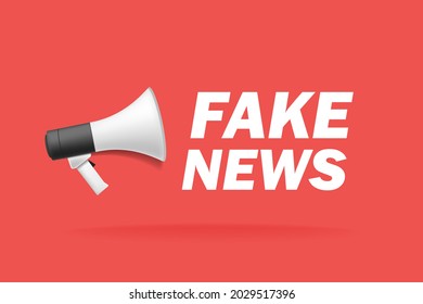 Minimalistic illustration of a megaphone with Fake News text in red background. Vector illustration.