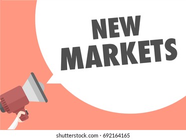 minimalistic illustration of a megaphone with New Markets text in a speech bubble, eps10 vector
